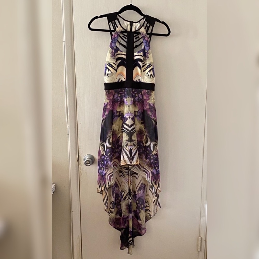 EUC Bebe Hi-Low Maxi Dress Cage Detail Size 2